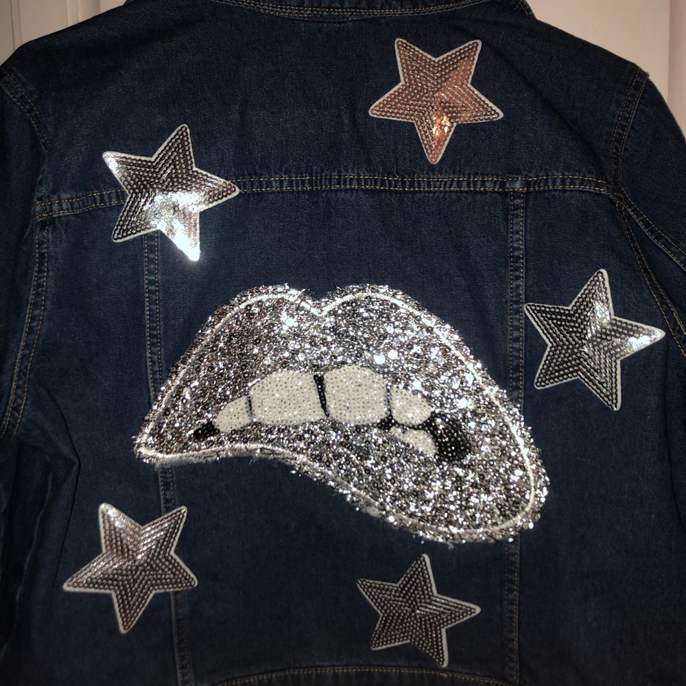 on hold! custom star and lip patch denim jacket